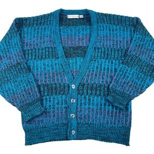 Vintage Saturdays Cardigan Sweater Men Medium Teal Biggie Cosby Grandpa 80s 90s
